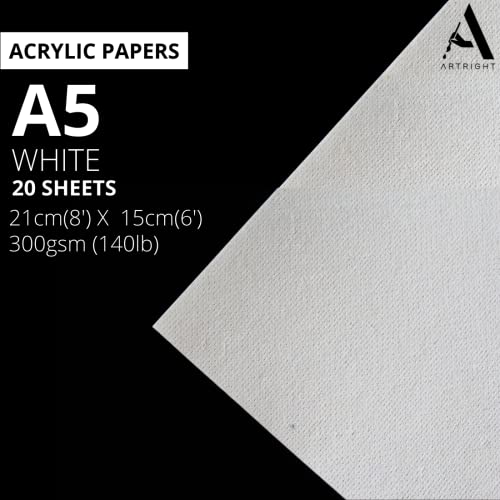 Image of ArtRight Artists' A5 Acrylic & Gouache Paper Pack of 20 Sheets, 300 GSM; Handmade Sheets for Acrylic & Gouache Media