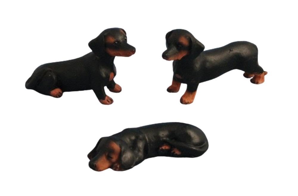 Melody Jane Dolls House Dachshund Dogs Wiener Sausage Badger Doxie Smooth Black 3 1:12 Pets