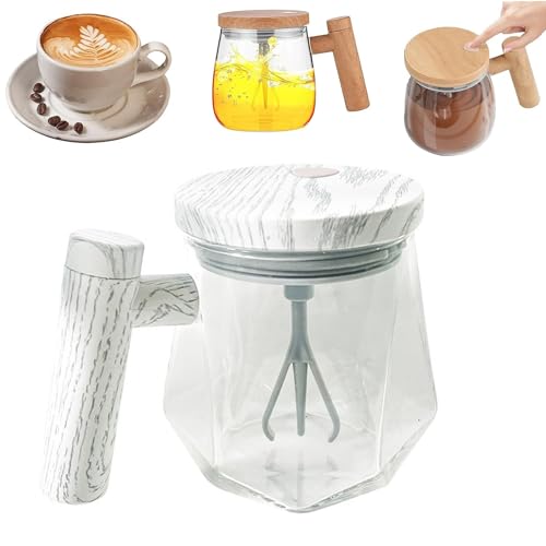 Electric Mixing Mug,13.5oz Electric Self Mixing Cup with Lid, Self Stirring Coffee Cup, Electric High Speed Stirring Cup with Detachable Stirring Rod, for Office/Travel/Home Coffee/Tea (Transparent-B)