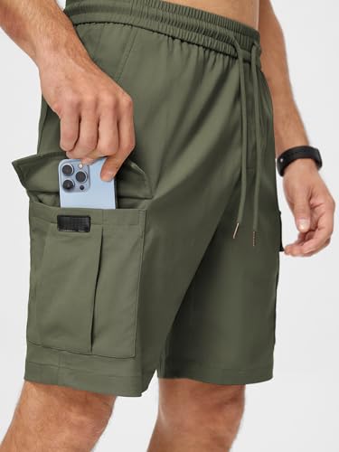 Image of JMIERR Men's Casual Stretch Cargo Shorts | Drawstring Elastic Waist, Multi Pockets, Summer Work Short, Classic