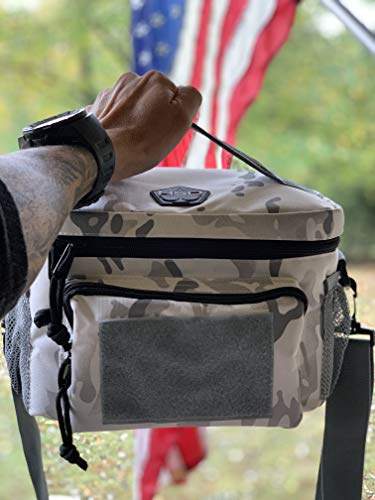 HSD Lunch Bag, Insulated Cooler, Thermal Lunch Box Tote with MOLLE / PALS Webbing, Adjustable Padded Shoulder Strap, for Tactical Men Women Adults and Boys Girls Kids (White Camo, Medium) - Thumbnail 4