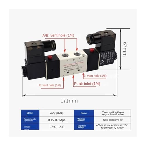Électrovanne 5 voies 4V220-06 évite les pertes de pression industrielle - 5