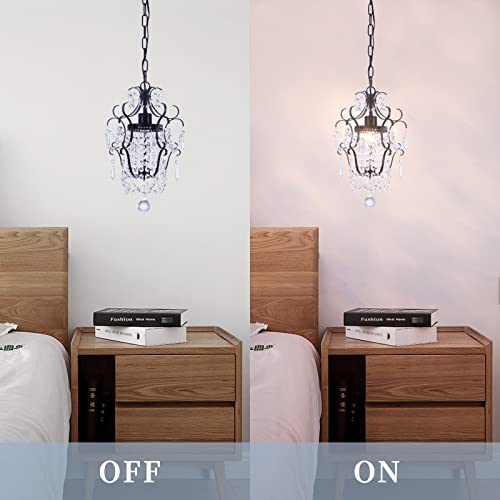 Maxam Small Chandelier, 1 Light Crystal Mini Black Chandeliers Elegant Ceiling Light Fixture, Adjustable Hanging K9 Crystal Antique Light For Bedroom, Girls Room, Closet, Farmhouse(Hardwire In) #TOP3