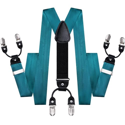 Image of Hi-Tie Men Suspender Bowtie Set Suspenders Pre-tied Bow Tie Pocket Square Cufflinks Adjustable Y Shape 6 Clips Braces Tuxedo