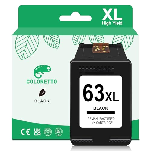 COLORETTO 63XL Black Ink Cartridge Replacement for HP 63 Black Ink Cartridge Compatible with Officejet 4650 3830 5255 5258 4655 5200 Envy 4512 4520 4516 Deskjet 1112 3630 2130 Printer Ink for HP 63 XL