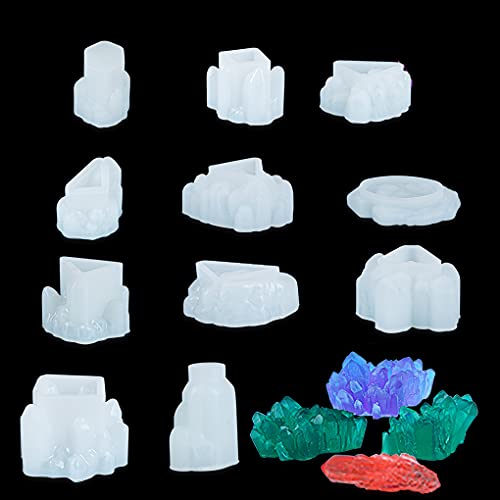 FineInno 11 Piezas Juego de Moldes de Racimo de Cristal Iceberg de Cristal Moldes de Fundición de Epoxi de Silicona con Diferentes Formas por Haciendo Roca de Cuarzo, Piedra Preciosa (11 molde