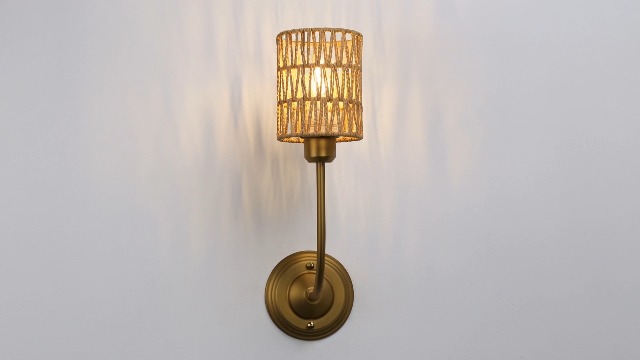 Image of Yosoan Set of 2 Rattan Boho Wrapped Wall Sconce Light, Indoor Hardwired Gold Hand-Woven Farmhouse Vintage Lamps, Brass Braided Rope Shade Wall Mount Fixture for Reading Bedroom(Black)