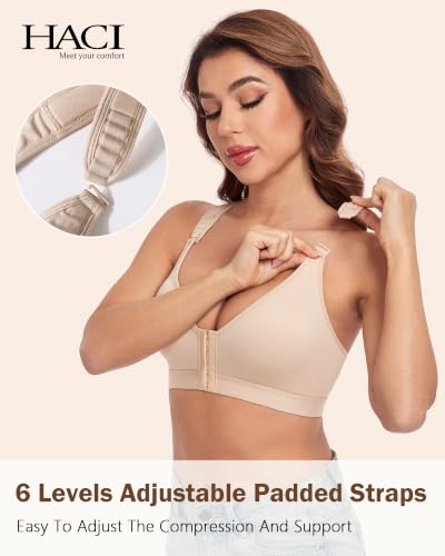 Image of HACI Post Surgical Bra Front Closure Non Padded Racerback Mastectomy