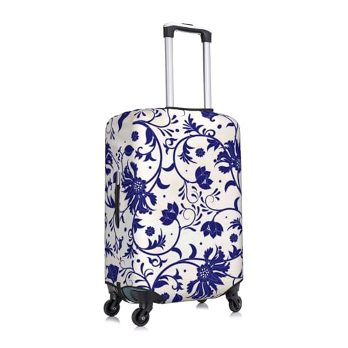 Blue And White Porcelain Pattern Luggage Cover TSA Approved Stylish Dust and Scratch Resistant Luggage Case Protector Washable Elasticated Luggage Covers for Kids and Adults2