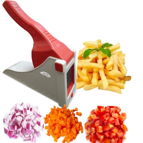 Image of NI Product Kitchen Vegetable Slicer and Cutter, Red and White, Multi-Purpose Manual Food Chopper for Carrots, Cucumber, Celery
