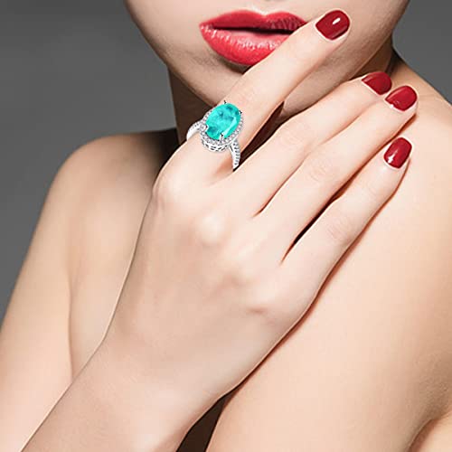 Uloveido Dainty Simulated Paraiba Tourmaline Ring Adjustable Size Halo Solitaire Wedding Bridal Rings Platinum Plated3