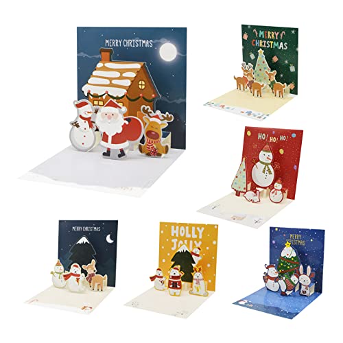 FONBAY Lot de 6 cartes de vœux pop-up uniques de joyeux Noël emballées individuellement, contient 6 motifs d'éléments de Noël, cartes de vœux de Noël avec enveloppe et feuille d'or Cover