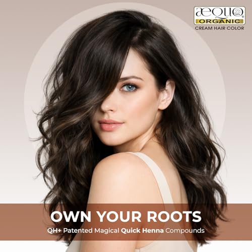 Image of Aequo Organic Cream Hair Color 4N Medium Brown - Herbal Hair Dye for 100% Grey Coverage | Zero Ammonia & PPD | QH+ Grey Control Formula | 2 Applications (115 ml)