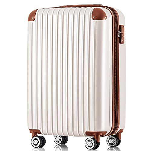 BTM スーツケース 機内持ち込み キャリーバッグ 超軽量 容量拡張可能 ストッパー付き 静音 アウトドア TSAロック ダイヤルロック 中型 耐衝撃 おしゃれ 旅行 ビジネス 出張 1 suitcase Mサイズ ベージュ×ブラウン