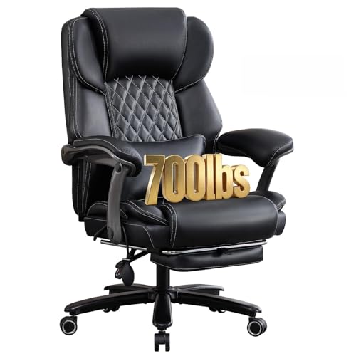 NYOAK 700lbs Big and Tall Office Chair for Heavy People–Heavy Duty Executive Chair with Adjustable Lumbar Support, Metal Base, PU Caster Wheels, Wide Seat for Sitting All Day