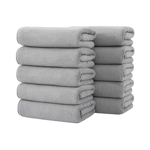 フェイスタオル マイクロファイバー 10枚セット タオル 35*75cm ホテル仕様 通気 高速吸水 肌に優しい ふわふわ 柔らか肌触り 耐久性 無地 (グレー)