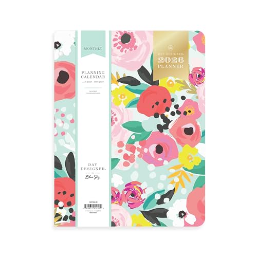 Blue Sky Day Designer 2026 Monthly Planner Calendar January 2026 - December 2026 8.5 x 11 Clear Flexible Cover Stapled Binding Secret Garden Mint