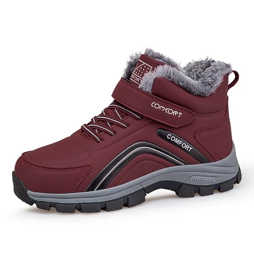 Women'S Leather Hook And Loop Platform Snow Boots Comfort Warm Fur Lined Waterproof Non-Slip Outdoor Walking Shoes Winter Leisure Boots