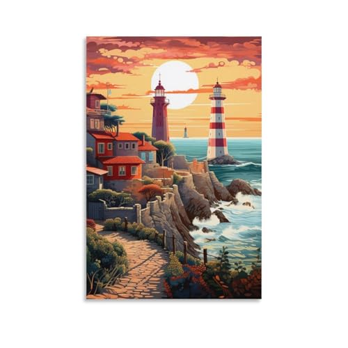 Toile phare côtiers tableau évasion marine pour maison sereine