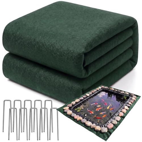 Image of Fanfanwin 10 x 15 ft Pond Liner Underlayment with 10 U-pins, 6oz, Green