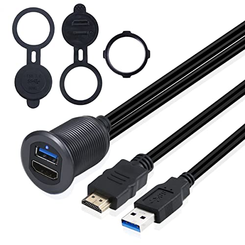 Câble d'extension USB 3.0 et HDMI encastrable pour tableau de bord voiture, camion et bateau