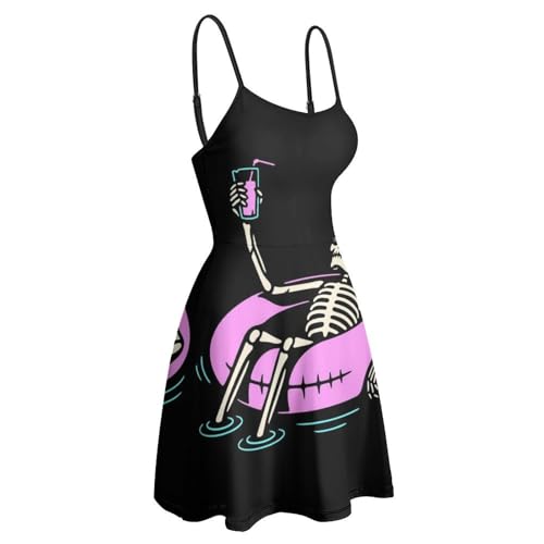 Robe d'été squelette natation sans manches imprimé graphique noir - 4