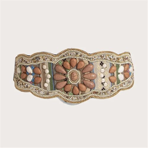 Women Handmade Colorful Beaded Waist Belt Bohemian National Style Elastic Buckle Belt4