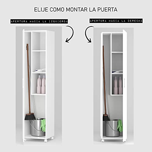 Buyqualia Armario Multiusos o escobero una Puerta y Ruedas en Color Blanco - imagen 4