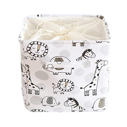 Image of INough Baby Laundry Basket Giraffe Storage Basket, Cube Storage Bins Toy Organizers for Boys, Large Collapsible Mothers Day Gifts Storage Cubes 13 x 13 inch with Drawstring Closure for Nursery