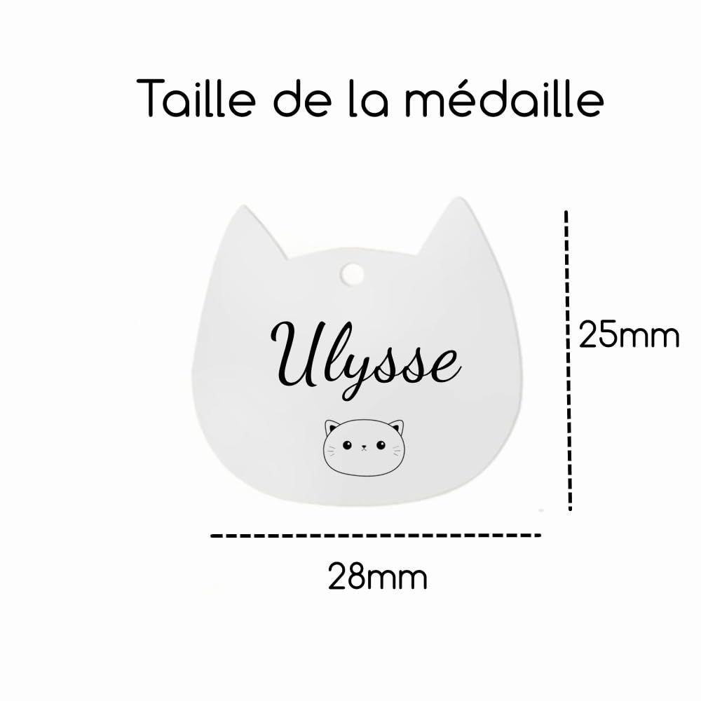 Medaille chat avec gravure personnalisée - Gravure Laser En France - Pendentifs porte adresse pour colliers chat - Medaille chat personnalisable en acier inoxydable avec gravure prénom adresse