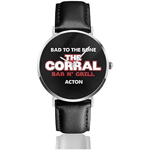 Die Corral Bar N Grill Terminator 2 Uhren Quarzlederuhr mit schwarzem Lederband für Sammlungsgeschenk