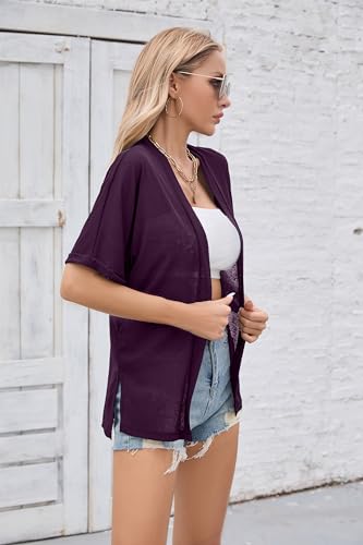 Image of Iandroiy Women's Lightweight Open Front Cardigans Casual Short Sleeve Blouse Tops