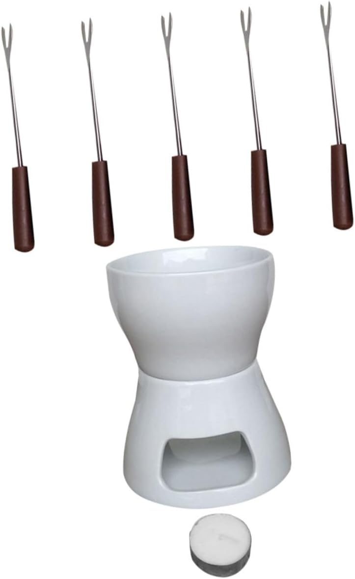 Cabilock Mini Cheese Fondue Pot Lightweight Ceramic Melting Pot Home Use Easy to Clean Forks