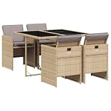 Emmtore Set Comedor de jardín 5 pzas con Cojines ratán sintético Beige Cristal