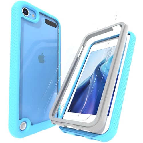 LUNOVATE Coque pour iPod Touch 5/6/7 Transparent avec 2 Films de Protection d'écran Crystal Clear TPU Souple Anti-Chocs Etui pour iPod Touch 5/6/7 - Bleu