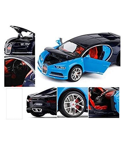 Image of 1:32 Scale Bugatti Chiron Die-Cast Metal Car with Sport car Openable Doors Light and Sound,Pull Back Function Indoor Outdoor Toy for Kids. (Blue)