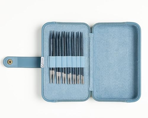 Image of Knit Picks x dellaQ Blue Interchangeable Knitting Needles with Dusty Blue Buddy Case (Dusty Blue and Regular Blue Needles)