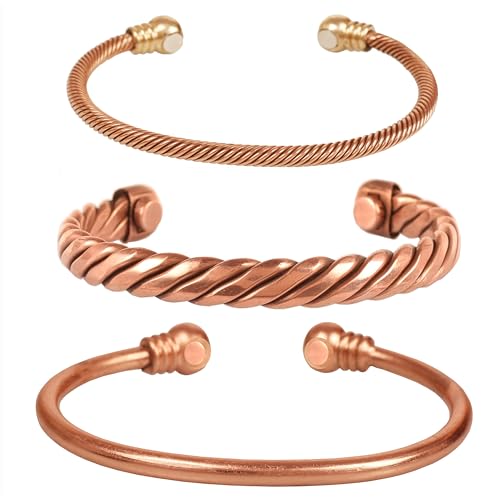 Image of Touchstone copper bracelets | gift for men women |adjustable 100% pure solid real magnetic jewelry | handmade bracelet set combo | rope braided tibetan bangles.