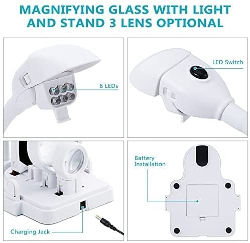 Loupe de Bureau Loupe avec lumière LED Outils matériels de Base Robustes de Haute clarté Durable pour Les travaux rapprochés Loupes de Lecture Interesting