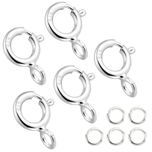 925 Sterling Silver Necklace Clasps - 5mm Spring Clasps for Jewelry Making with Sterling Silver 4mm Jump Rings Jewelry Clasps and Closures