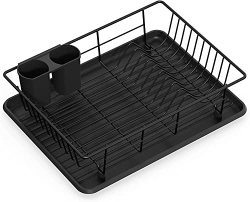 SGAONSN Abtropfgestell Abtropfgitter Gestell für Geschirr,Abtropfständer Geschirrabtropfgestell mit Abtropfschale und Bestecksammler,42 x 32x 12cm,Schwarz Cover