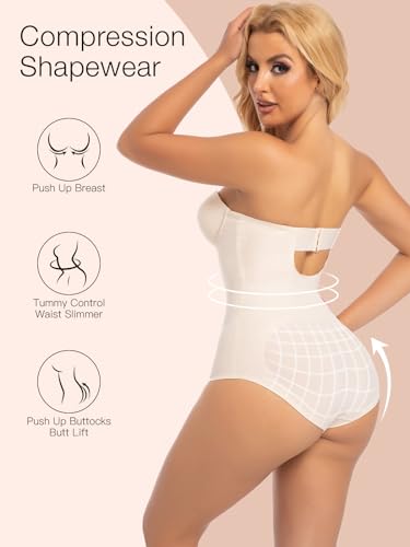 Slimers Strapless Shapewear Seamless Bodysuit - Tummy Control Sculpt Body Shaper : Removable Straps Butt Lifting Shapewear3