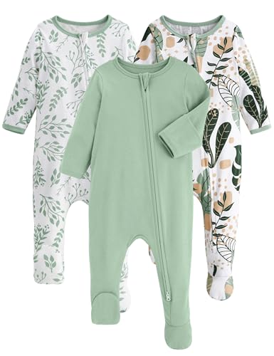 Image of Yoofoss Baby Pajamas 100% Organic Cotton Baby Sleepers for Newborn 0-3 3-6 6-9 Months Boys Girl Clothes 3pcs Footed PJs