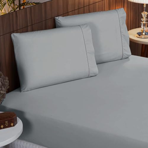 Kit Lençol King Com Fornhas 400 Fios Percal 100% Toque Macio (Cinza)
