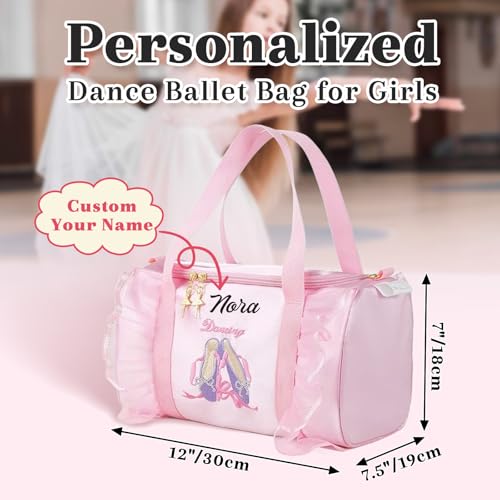Personalized Kids Dance Ballet Bag, Large Capacity Fashion Tote Bag, Custom Dance Duffle Bag, Waterproof Travel Bag, Pink Lace Bag for Kids, Girls, Daughter, Granddaughter, Yoga Bag2