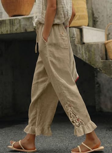 Image of Acelitt Women Casual Lightweight Drawstring Elastic Waist Pants with Pockets, S-XXL