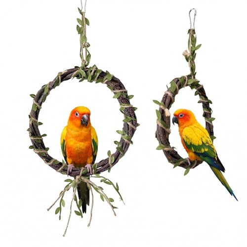2-Pack Bird Woven Vine Swing Toys Parrot Standing Climbing Perch Bird Cage Toys for Budgerigar Parakeet Conure Cockatiel Mynah Love Birds Finches and Other Small to Medium Birds