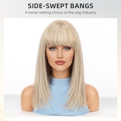 Image of KKU 16 Inch Human Hair Wig,Human Hair Wigs,Human Hair Wig With Bangs, Lady Wigs Human Hair, Real Hair Wigs For Women