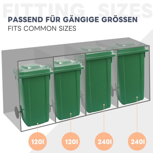 Merax Mülltonnenbox 4er Set mit Pflanzdach, für 120-240 Liter, Anthrazit Tür in Holzoptik, Erweiterbar, Garten Aufbewahrungsbox für Mülltonnen