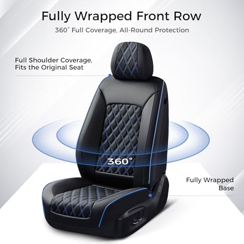 Image of Huidasource Car Seat Covers Front Seats, Leather Front Seat Covers, Truck Seat Covers Universal Fit Front Seat, Airbag Compatible, for Most Cars, Vans, Trucks, SUVs(Front Pair /Black&Blue)